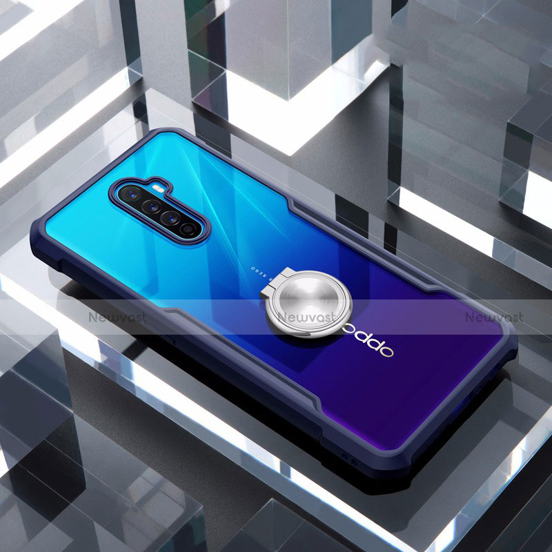 Silicone Transparent Mirror Frame Case 360 Degrees with Magnetic Finger Ring Stand for Oppo Reno Ace
