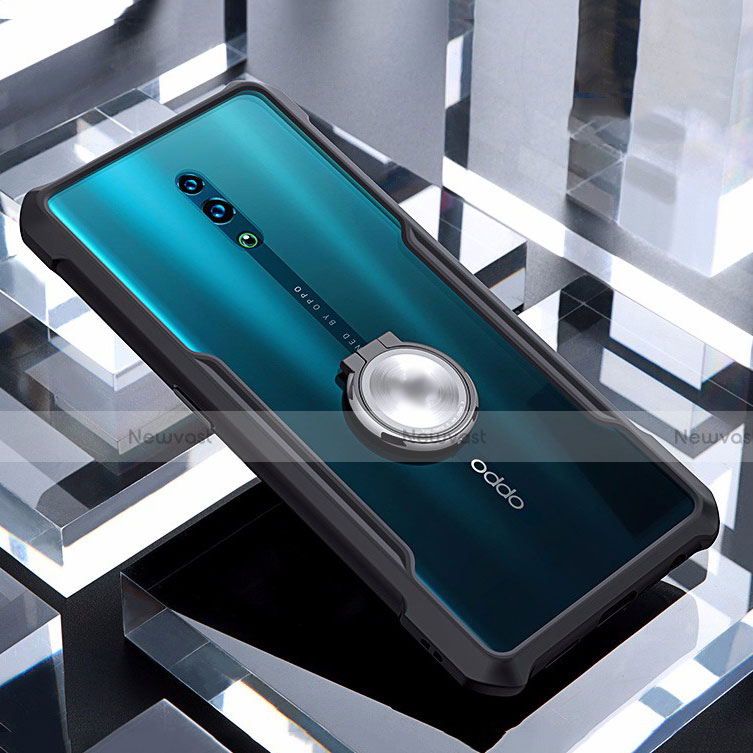Silicone Transparent Mirror Frame Case 360 Degrees with Magnetic Finger Ring Stand for Oppo Reno Black