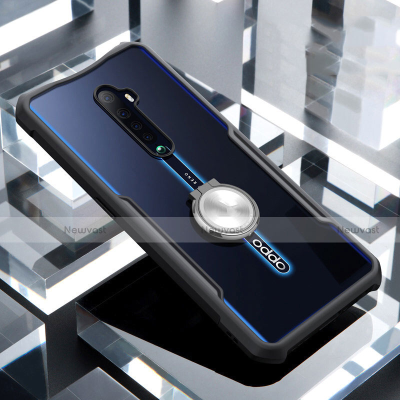 Silicone Transparent Mirror Frame Case 360 Degrees with Magnetic Finger Ring Stand for Oppo Reno2
