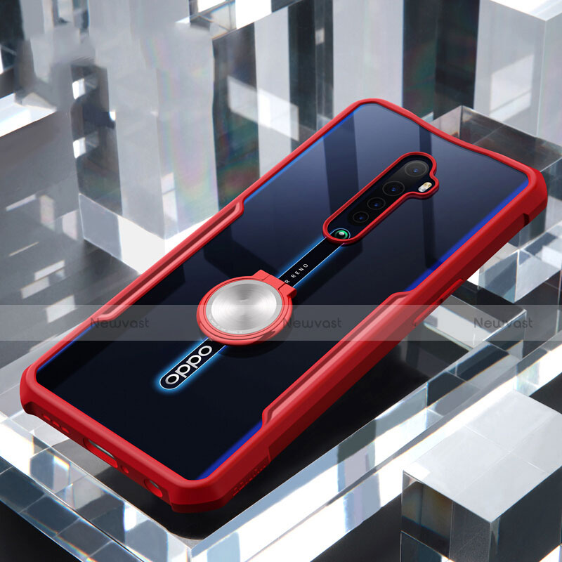 Silicone Transparent Mirror Frame Case 360 Degrees with Magnetic Finger Ring Stand for Oppo Reno2