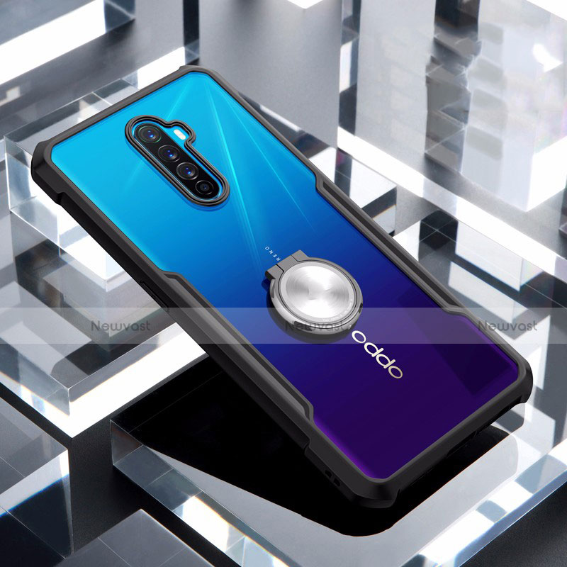 Silicone Transparent Mirror Frame Case 360 Degrees with Magnetic Finger Ring Stand for Realme X2 Pro Black