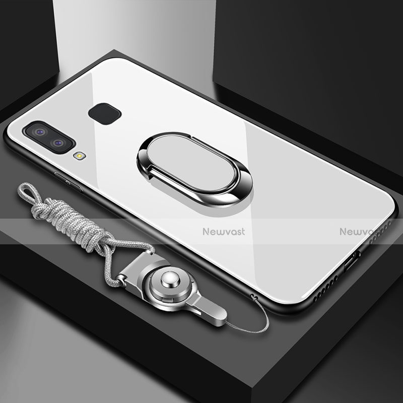 Silicone Transparent Mirror Frame Case 360 Degrees with Magnetic Finger Ring Stand for Samsung Galaxy A6s