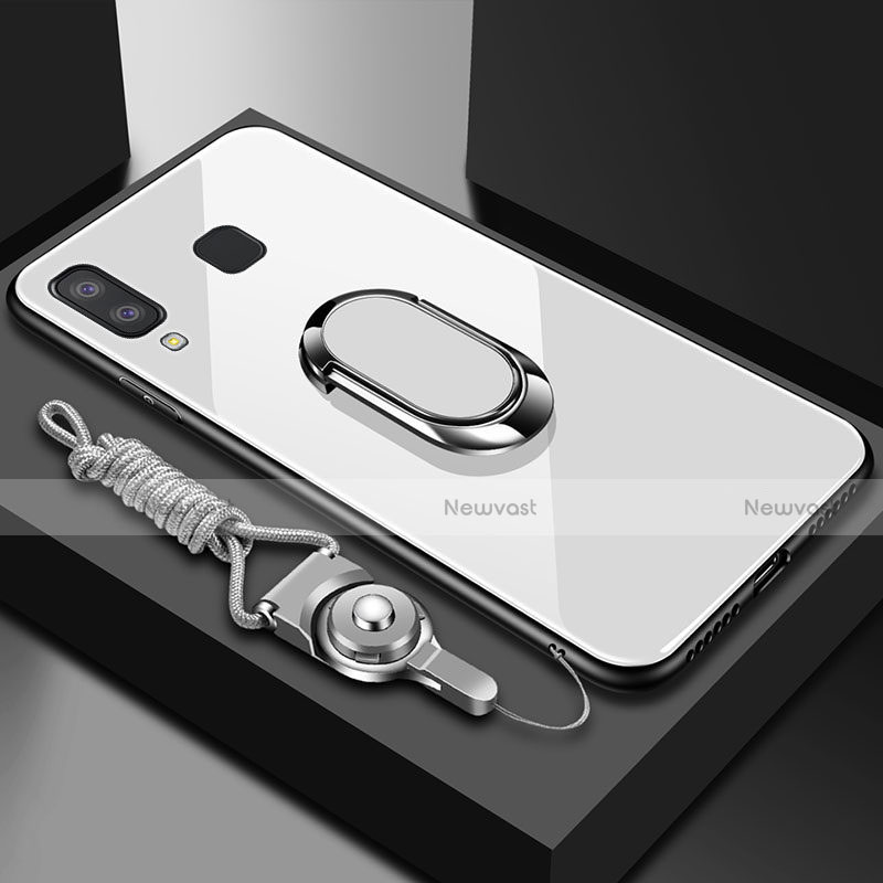 Silicone Transparent Mirror Frame Case 360 Degrees with Magnetic Finger Ring Stand for Samsung Galaxy A6s White