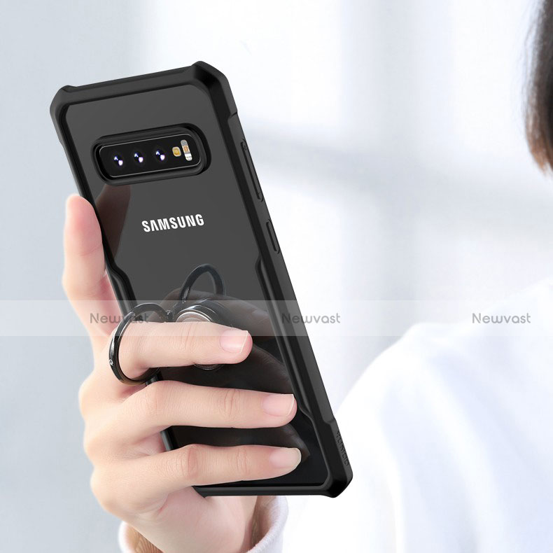 Silicone Transparent Mirror Frame Case 360 Degrees with Magnetic Finger Ring Stand for Samsung Galaxy S10 Plus