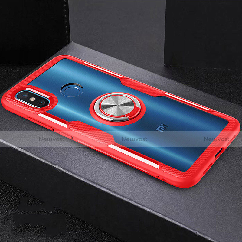 Silicone Transparent Mirror Frame Case 360 Degrees with Magnetic Finger Ring Stand for Xiaomi Mi 8