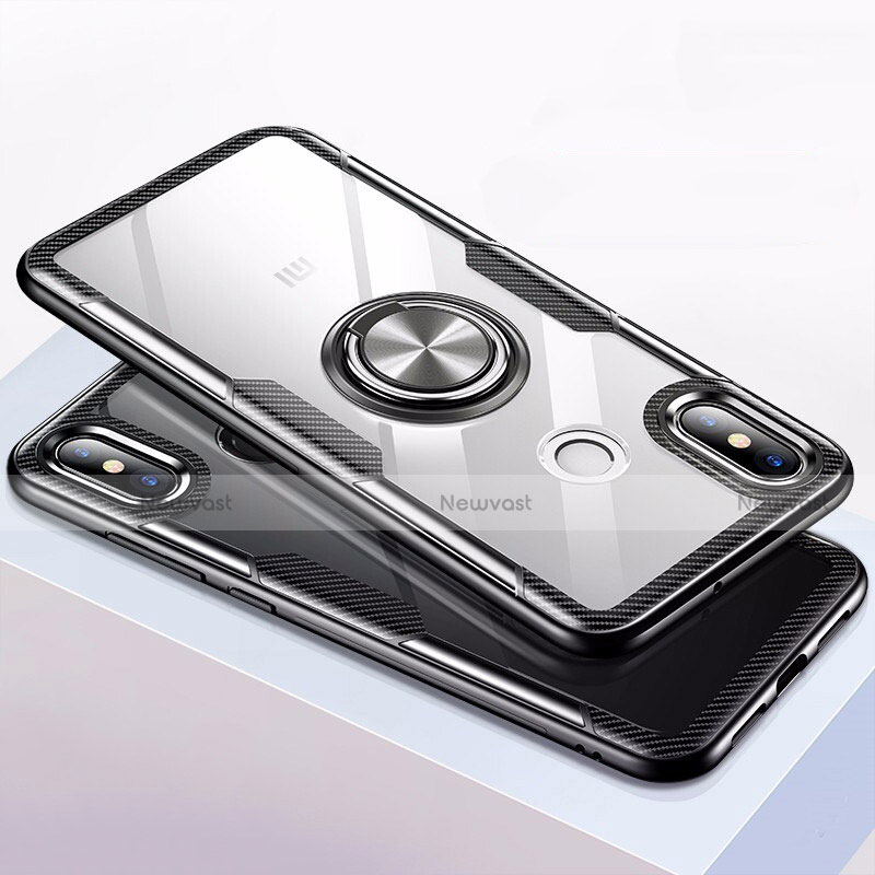 Silicone Transparent Mirror Frame Case 360 Degrees with Magnetic Finger Ring Stand for Xiaomi Mi 8