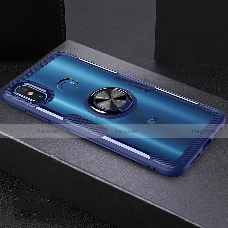Silicone Transparent Mirror Frame Case 360 Degrees with Magnetic Finger Ring Stand for Xiaomi Mi 8