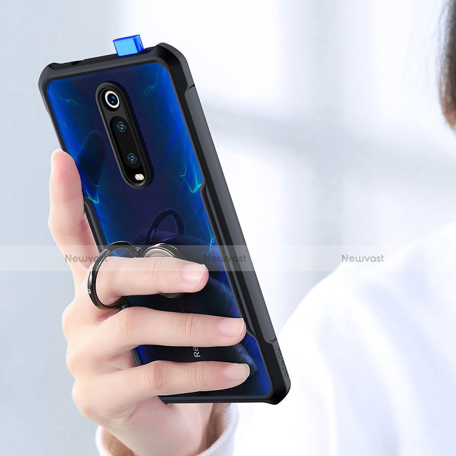 Silicone Transparent Mirror Frame Case 360 Degrees with Magnetic Finger Ring Stand for Xiaomi Mi 9T Pro