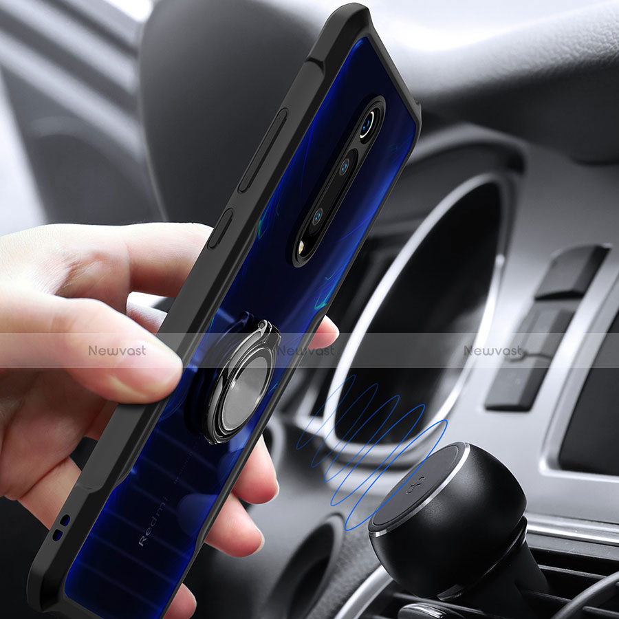 Silicone Transparent Mirror Frame Case 360 Degrees with Magnetic Finger Ring Stand for Xiaomi Redmi K20 Pro