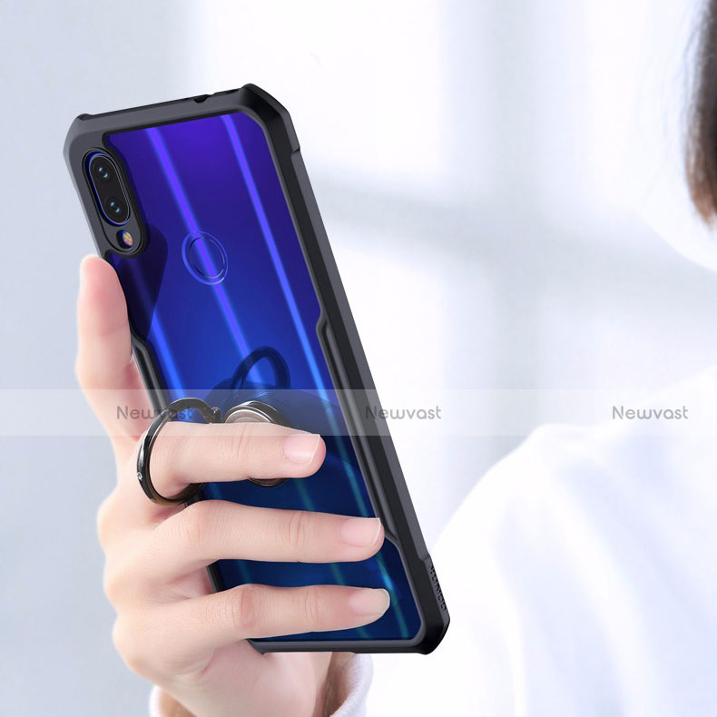 Silicone Transparent Mirror Frame Case 360 Degrees with Magnetic Finger Ring Stand for Xiaomi Redmi Note 7