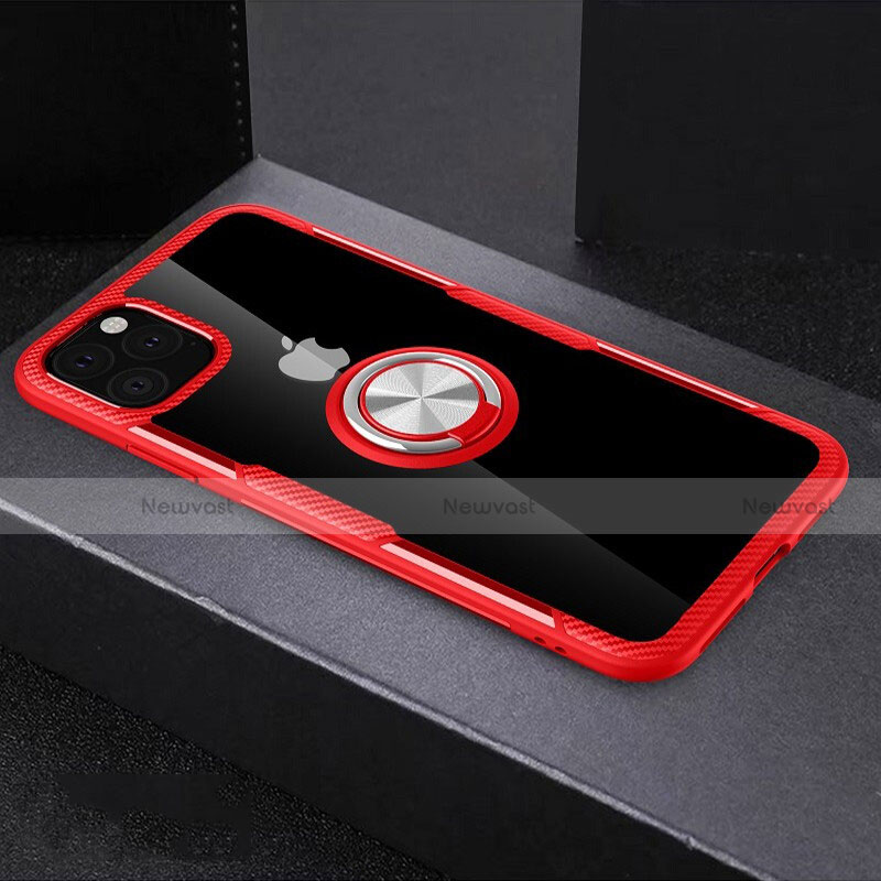 Silicone Transparent Mirror Frame Case 360 Degrees with Magnetic Finger Ring Stand M01 for Apple iPhone 11 Pro