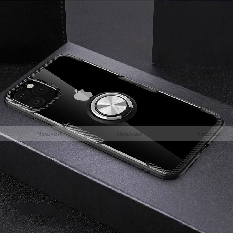 Silicone Transparent Mirror Frame Case 360 Degrees with Magnetic Finger Ring Stand M01 for Apple iPhone 11 Pro Max