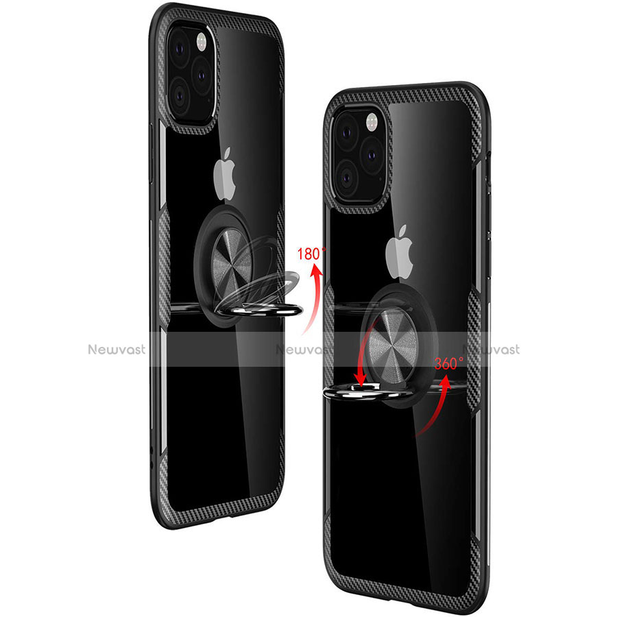Silicone Transparent Mirror Frame Case 360 Degrees with Magnetic Finger Ring Stand M02 for Apple iPhone 11 Pro