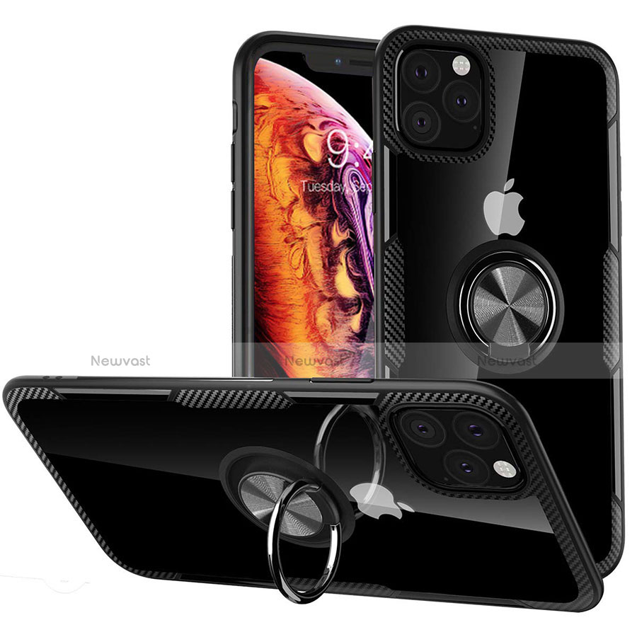 Silicone Transparent Mirror Frame Case 360 Degrees with Magnetic Finger Ring Stand M02 for Apple iPhone 11 Pro Max