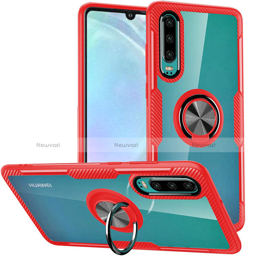 Silicone Transparent Mirror Frame Case 360 Degrees with Magnetic Finger Ring Stand S01 for Huawei P30