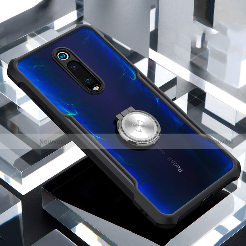 Silicone Transparent Mirror Frame Case 360 Degrees with Magnetic Finger Ring Stand T01 for Xiaomi Mi 9T