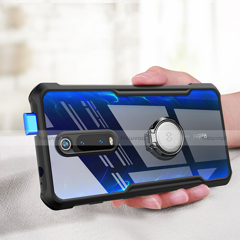 Silicone Transparent Mirror Frame Case 360 Degrees with Magnetic Finger Ring Stand T01 for Xiaomi Mi 9T