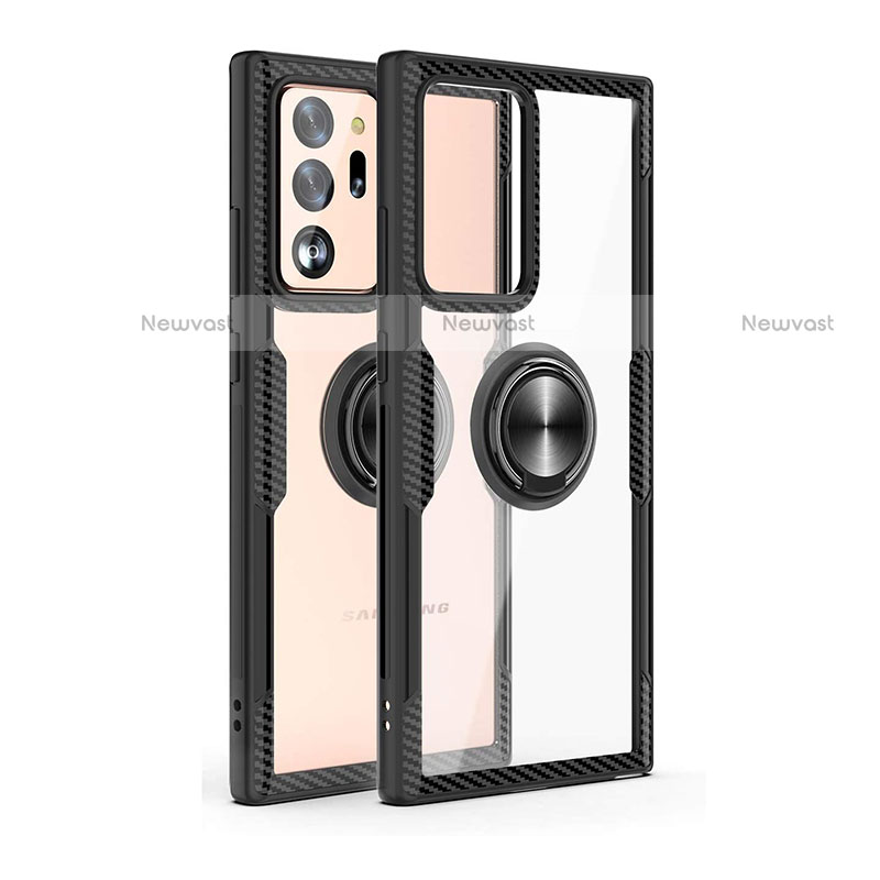 Silicone Transparent Mirror Frame Case 360 Degrees with Magnetic Finger Ring Stand T02 for Samsung Galaxy Note 20 Ultra 5G