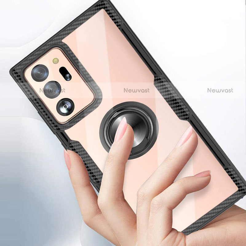 Silicone Transparent Mirror Frame Case 360 Degrees with Magnetic Finger Ring Stand T02 for Samsung Galaxy Note 20 Ultra 5G