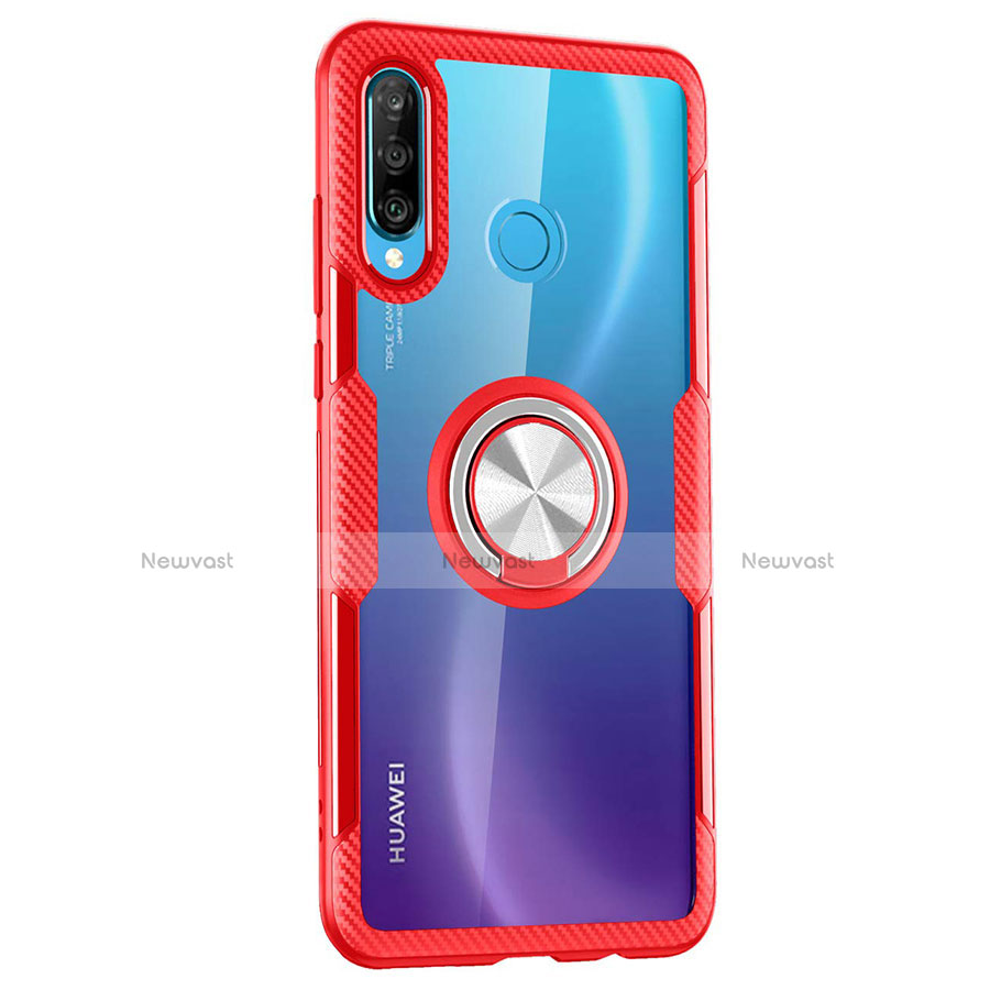 Silicone Transparent Mirror Frame Case 360 Degrees with Magnetic Finger Ring Stand Z01 for Huawei P30 Lite