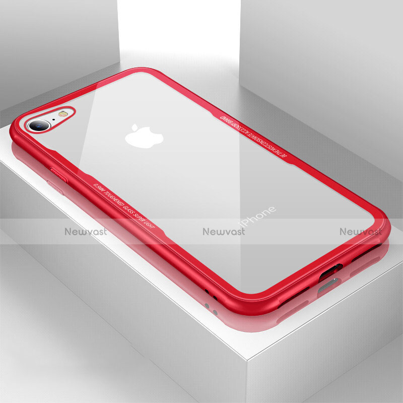 Silicone Transparent Mirror Frame Case Cover for Apple iPhone SE (2020) Red