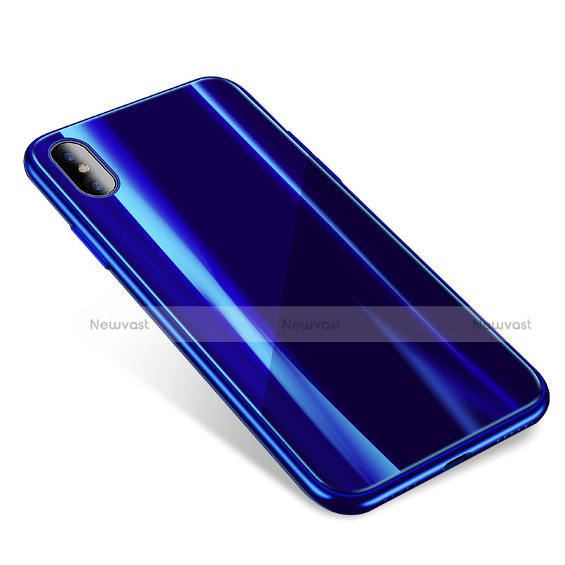 Silicone Transparent Mirror Frame Case Cover for Apple iPhone X Blue