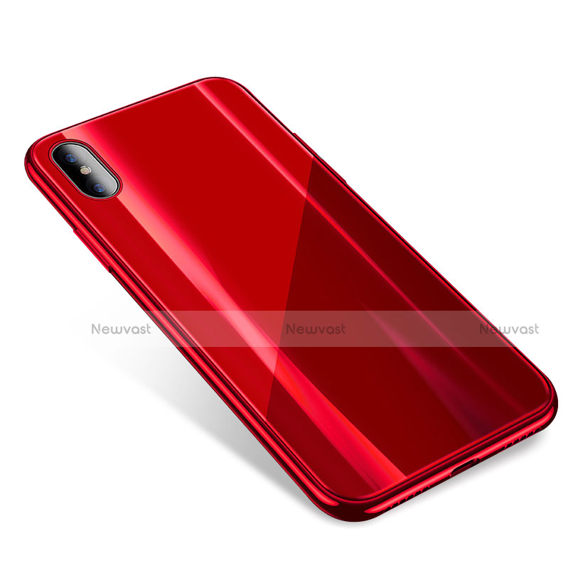 Silicone Transparent Mirror Frame Case Cover for Apple iPhone Xs Red