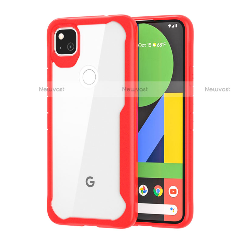 Silicone Transparent Mirror Frame Case Cover for Google Pixel 4a Red