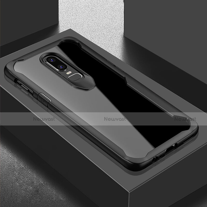 Silicone Transparent Mirror Frame Case Cover for OnePlus 6T Black