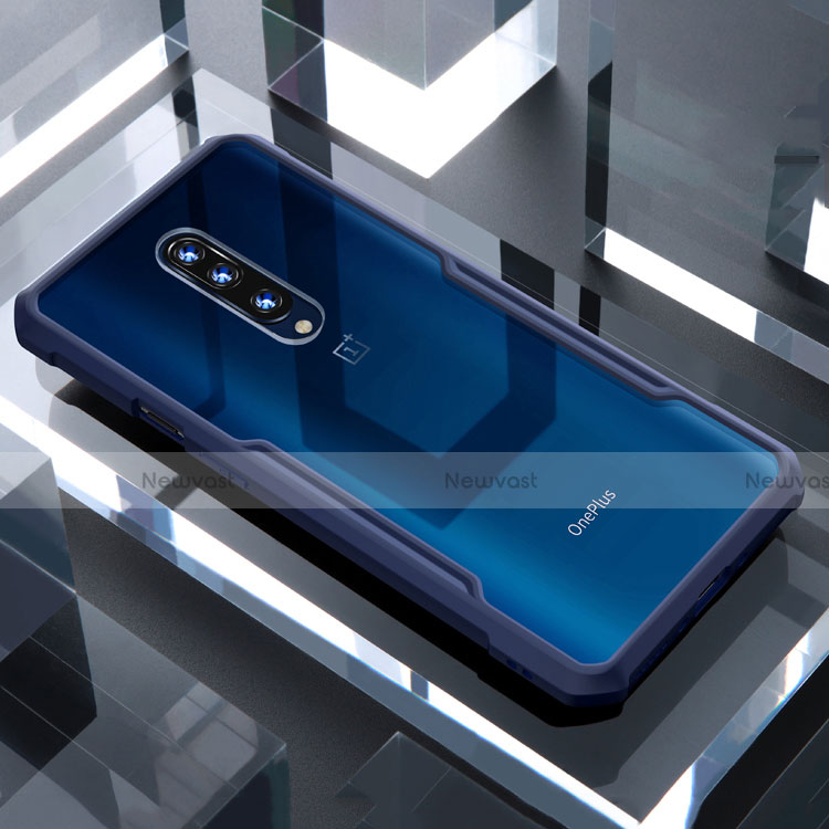Silicone Transparent Mirror Frame Case Cover for OnePlus 7 Pro Blue