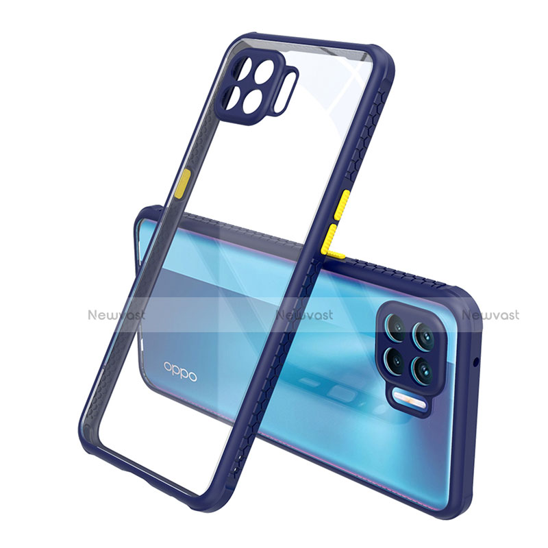 Silicone Transparent Mirror Frame Case Cover for Oppo A93 Blue
