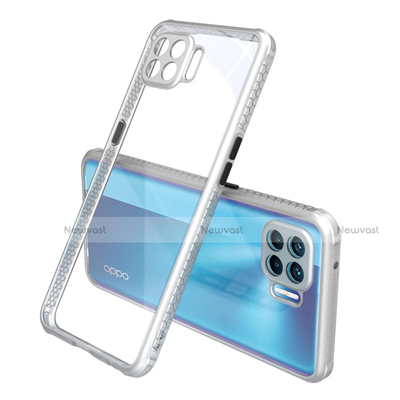 Silicone Transparent Mirror Frame Case Cover for Oppo A93 Silver