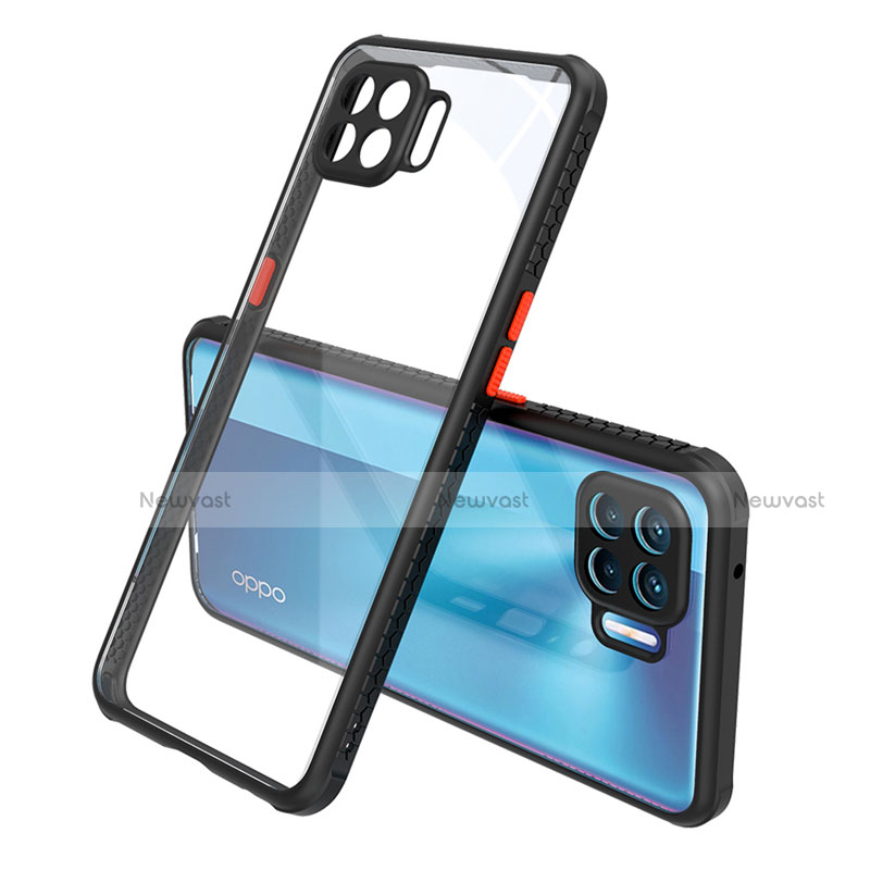 Silicone Transparent Mirror Frame Case Cover for Oppo Reno4 F Black
