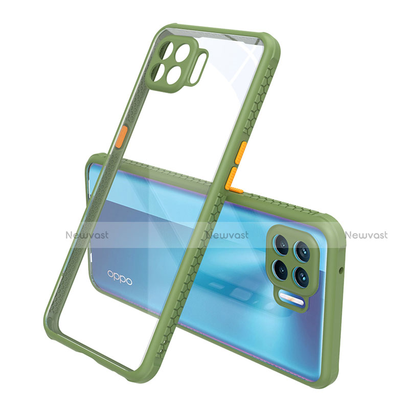 Silicone Transparent Mirror Frame Case Cover for Oppo Reno4 F Green