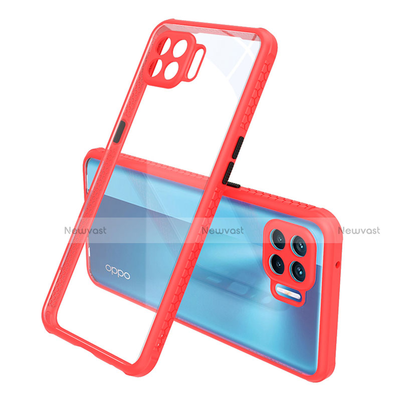Silicone Transparent Mirror Frame Case Cover for Oppo Reno4 F Red