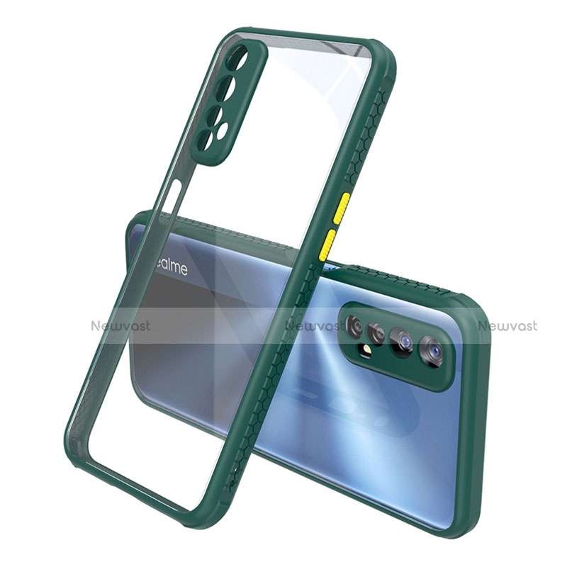 Silicone Transparent Mirror Frame Case Cover for Realme 7 Midnight Green