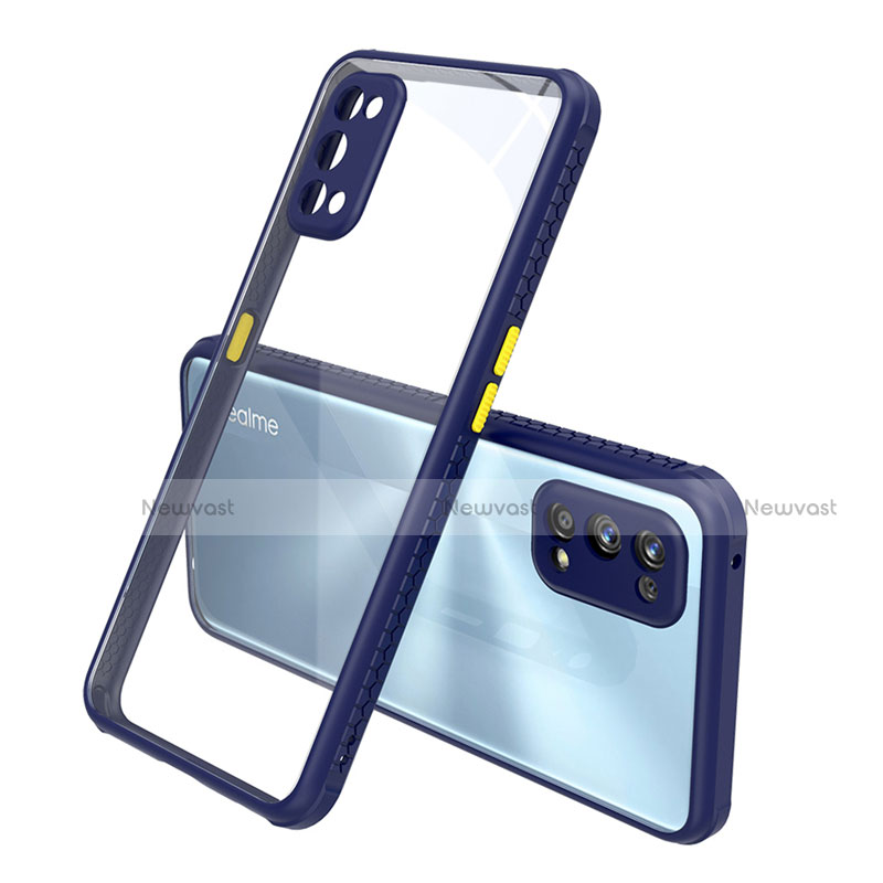 Silicone Transparent Mirror Frame Case Cover for Realme 7 Pro Blue