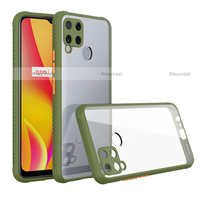 Silicone Transparent Mirror Frame Case Cover for Realme C15 Green