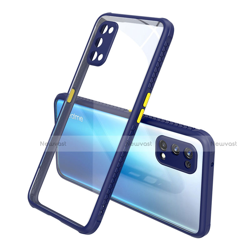 Silicone Transparent Mirror Frame Case Cover for Realme X7 5G Blue