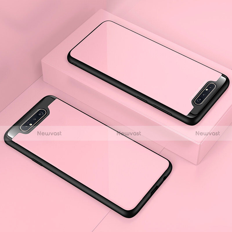 Silicone Transparent Mirror Frame Case Cover for Samsung Galaxy A80 Rose Gold