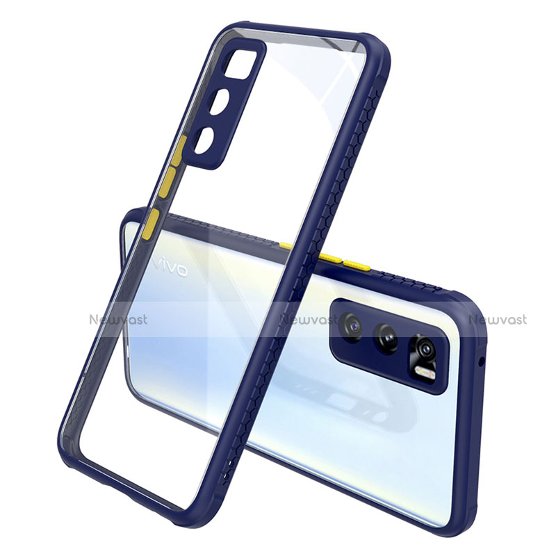 Silicone Transparent Mirror Frame Case Cover for Vivo V20 SE Navy Blue