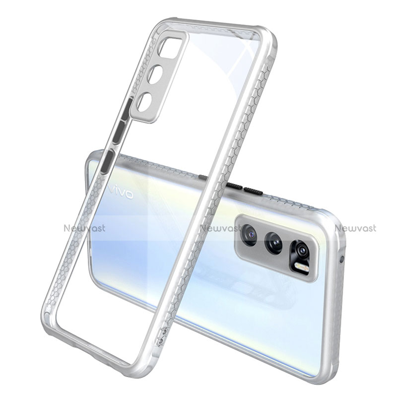 Silicone Transparent Mirror Frame Case Cover for Vivo V20 SE White