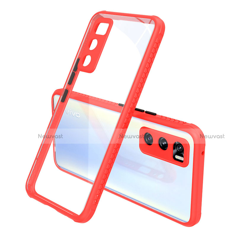 Silicone Transparent Mirror Frame Case Cover for Vivo Y70 (2020) Red