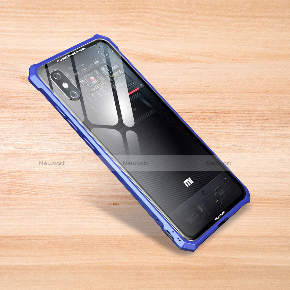 Silicone Transparent Mirror Frame Case Cover for Xiaomi Mi 8 Explorer Blue