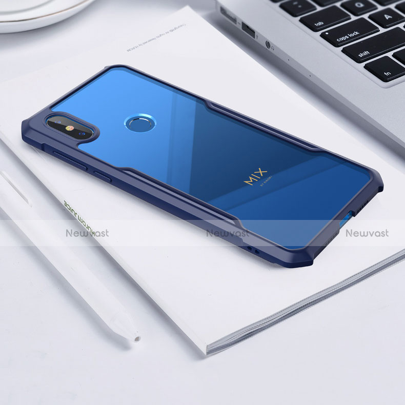 Silicone Transparent Mirror Frame Case Cover for Xiaomi Mi Mix 3 Blue