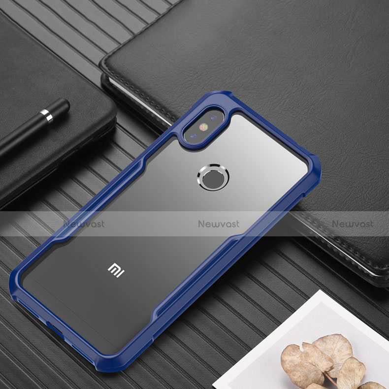 Silicone Transparent Mirror Frame Case Cover for Xiaomi Redmi Note 6 Pro Blue