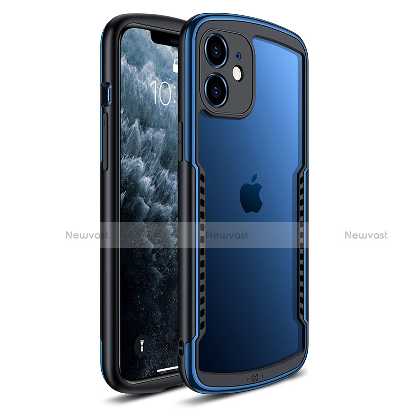 Silicone Transparent Mirror Frame Case Cover H01 for Apple iPhone 12 Blue