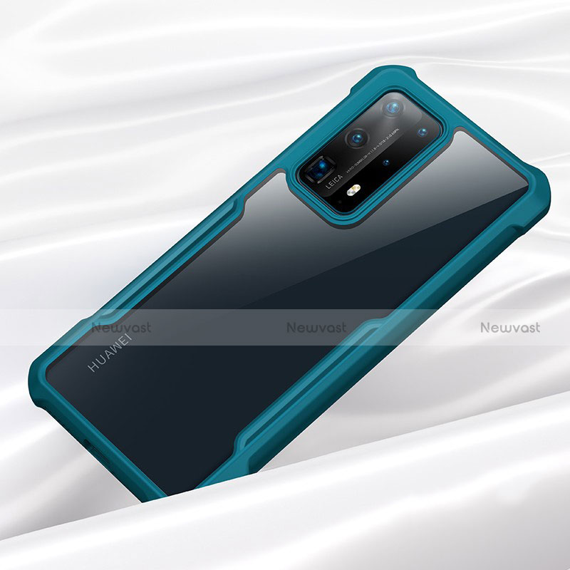 Silicone Transparent Mirror Frame Case Cover H01 for Huawei P40 Pro+ Plus Cyan