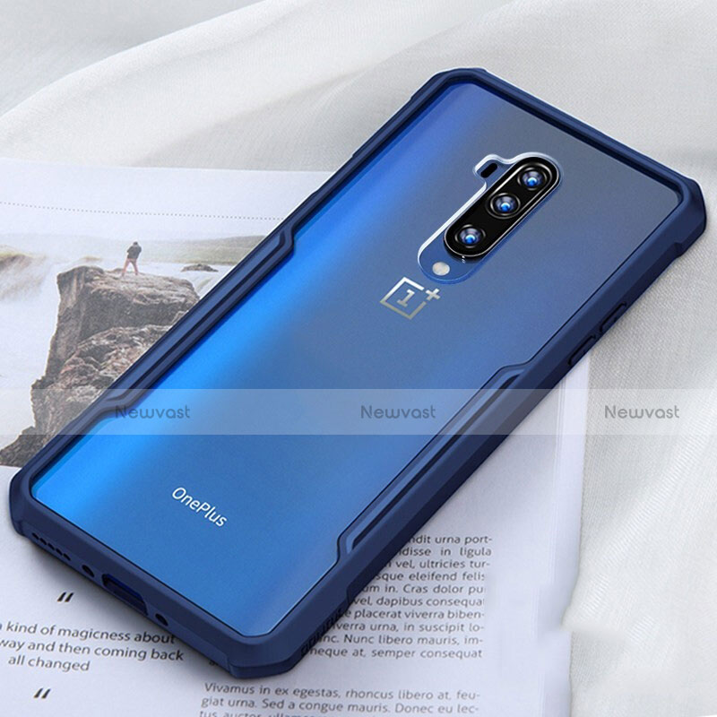 Silicone Transparent Mirror Frame Case Cover H01 for OnePlus 7T Pro Blue