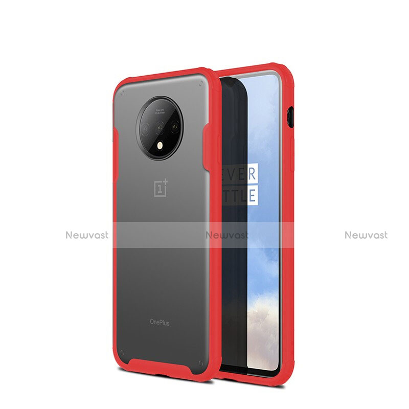 Silicone Transparent Mirror Frame Case Cover H01 for OnePlus 7T Red